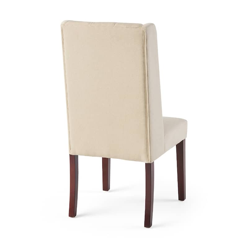 Nathan Dining Chair Set of 2, Dark Brown Wood, Tufted Beige Wingback
