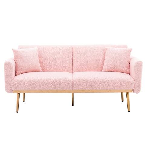 Convertible Folding Futon Sofa Bed Velvet Upholstered Loveseat Sofa Furniture Accent Sofa with Rose Gold Metal Feet