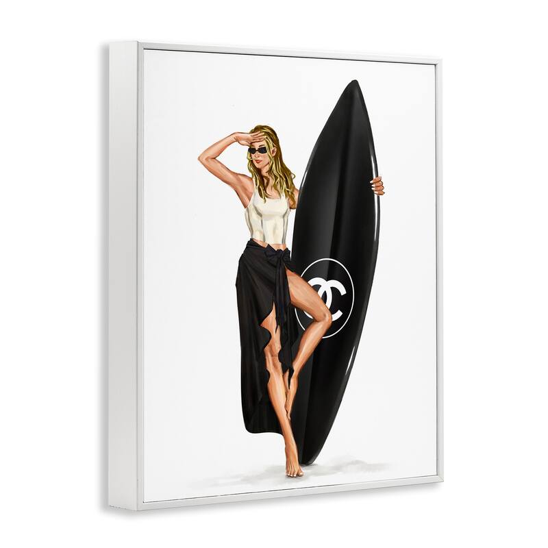 Stupell Trendy Surfer Girl in Black Framed Giclee Art Design By Ziwei Li