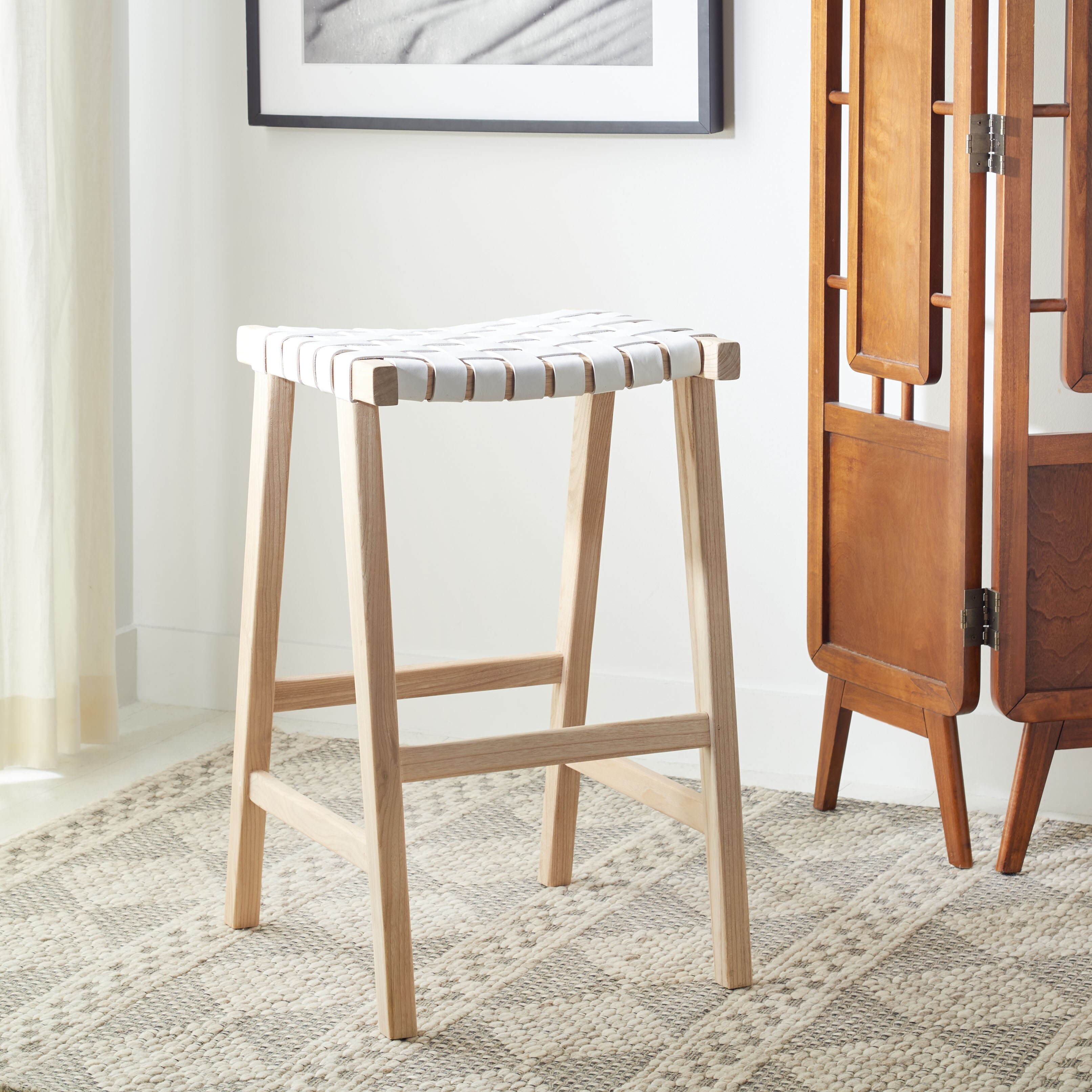 SAFAVIEH Abreu 30 inch Woven Leather Rectangle Bar Stool. 20