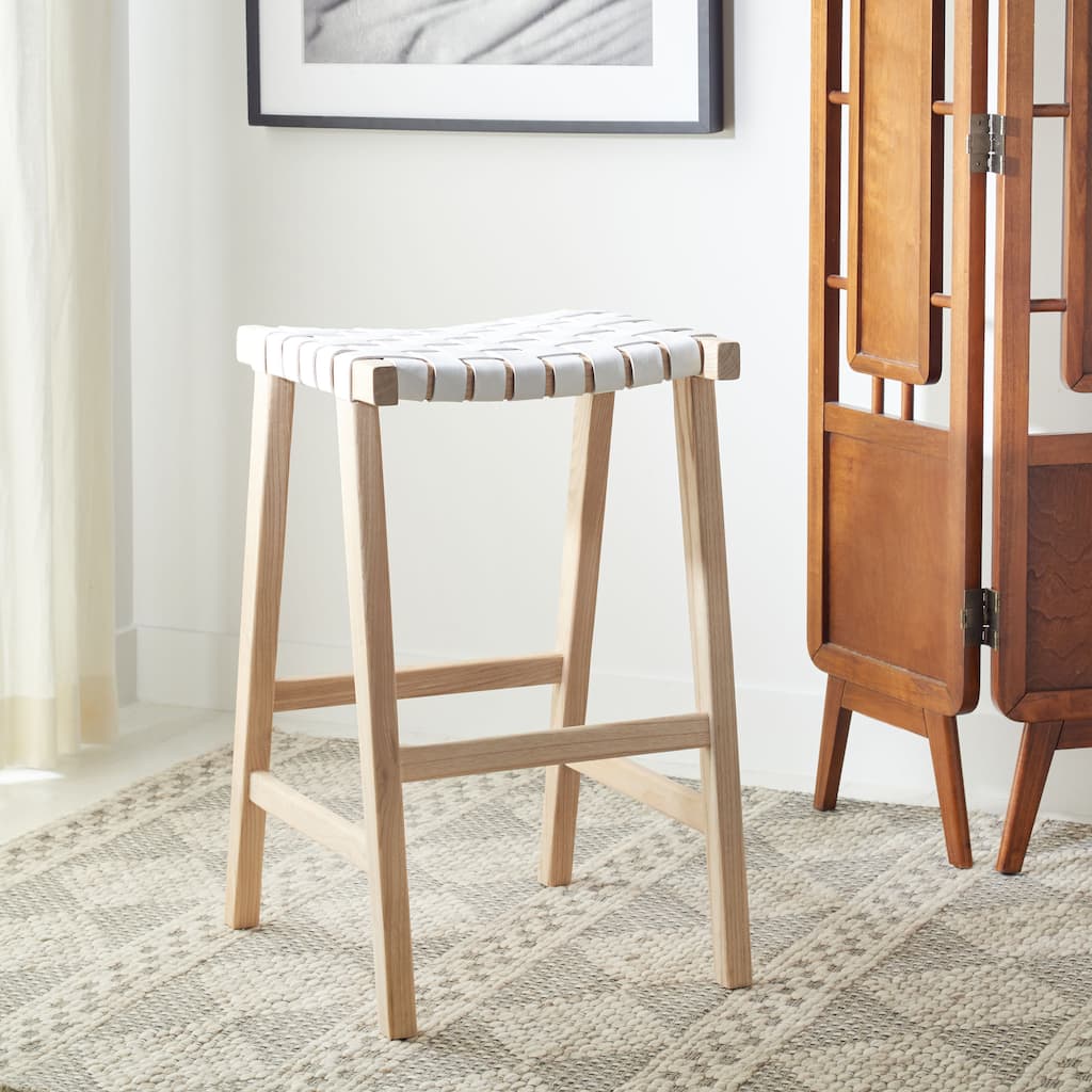 SAFAVIEH Remzija 30-inch Woven Leather Rectangle Bar Stool - 20" W x 19" D x 30" H