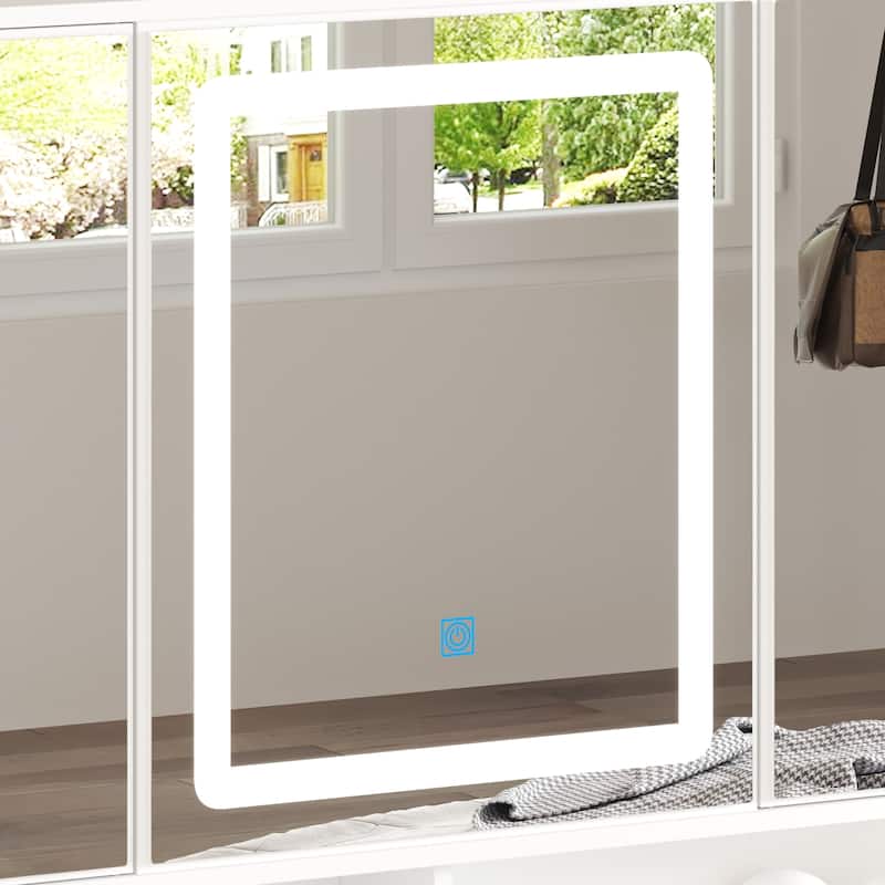Extra Large Mirror Makeup Vanity Table with LED light,9 Drawers,White - 53.9"H