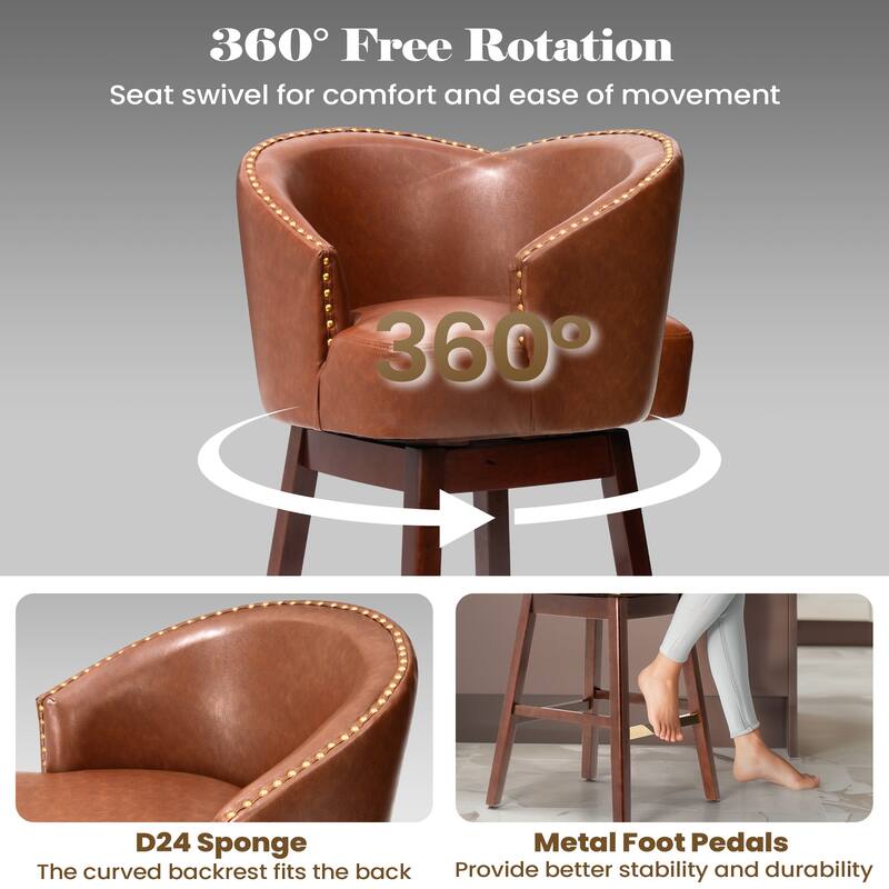 31.9" Bar Height Modern Swivel Bar Stools Upholstered Solid Wood Barstools