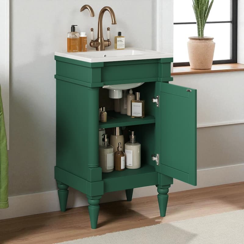 18" Small Bathroom Vanity with Sink, Modern Freestanding Storage Cabinet with Door and Shelf, Compact Single Sink