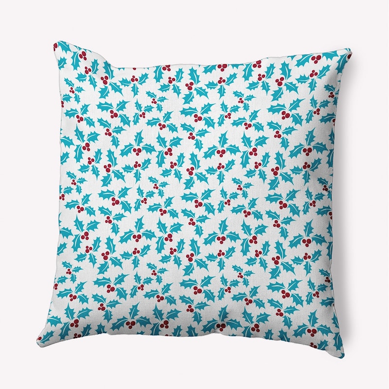 Holly Bush Christmas Indoor/Outdoor Throw Pillow - 20" x 20" - Turquoise