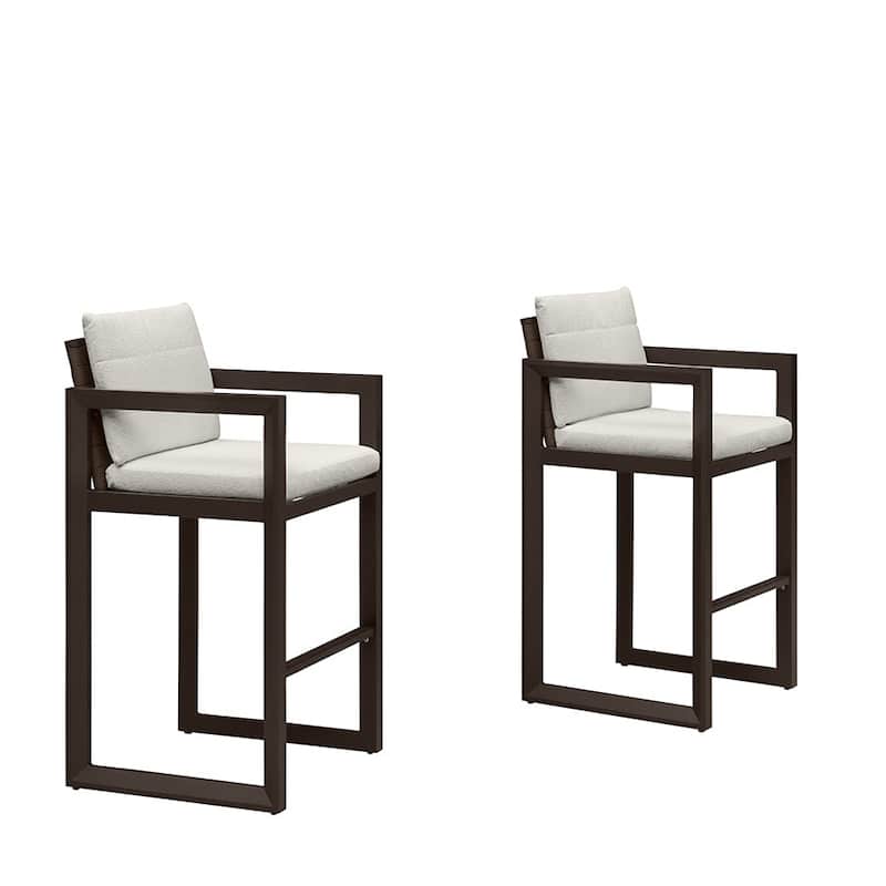 PURPLE LEAF Caesar Outdoor Bar Stools Set of 2 Modern Aluminum Barstools - BrownBarHeight