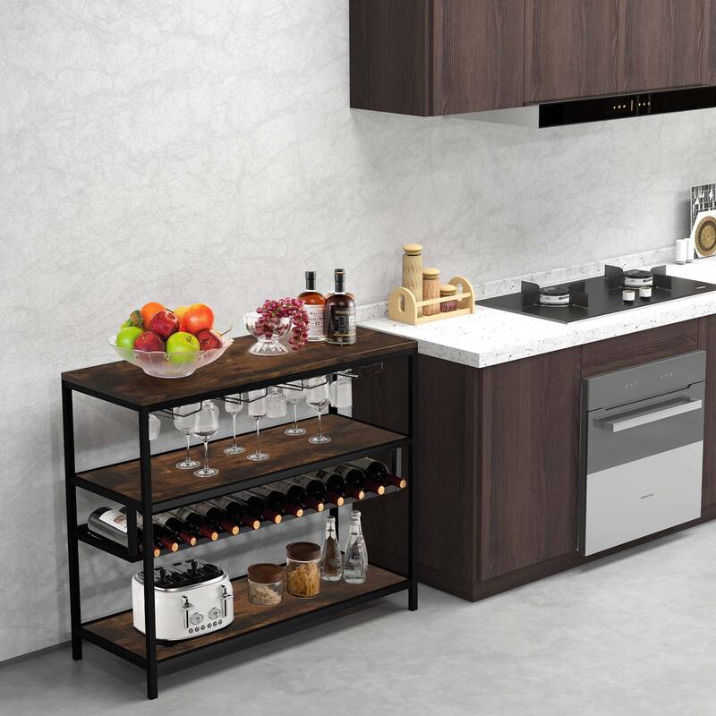 Costway Rustic Wine Rack Table 13 Bottles Wine Bar Cabinet - See Details