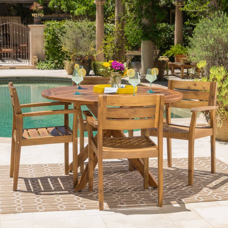 Christopher Knight Home - Stamford Outdoor 5-piece Wood Dining Set - Brown