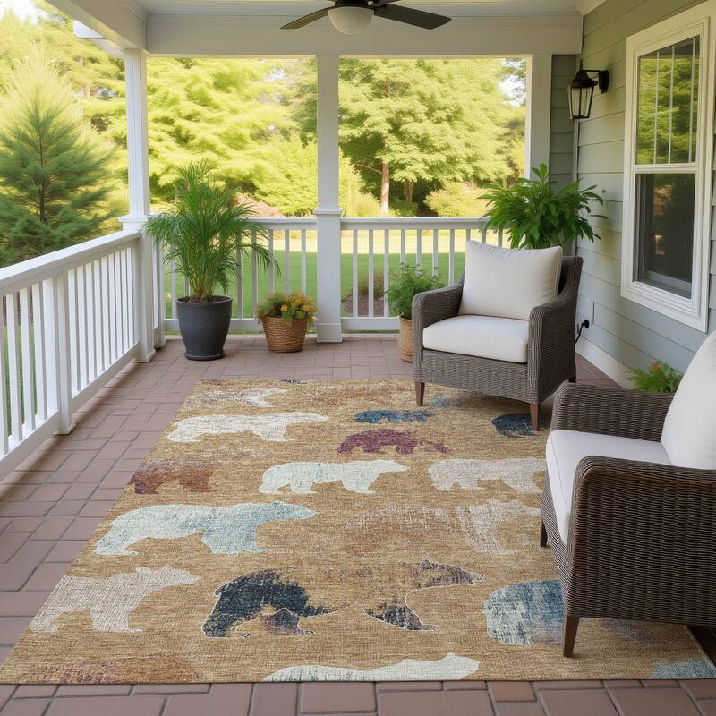 Machine Washable Indoor/ Outdoor Modern Bear Chantille Rug