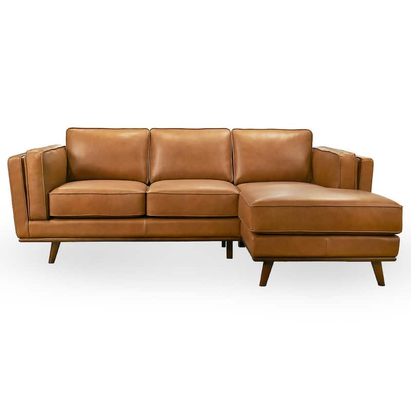 GDFStudio - Chase Genuine Leather 3-Seater 90.9" Right-Facing Sectional Sofa