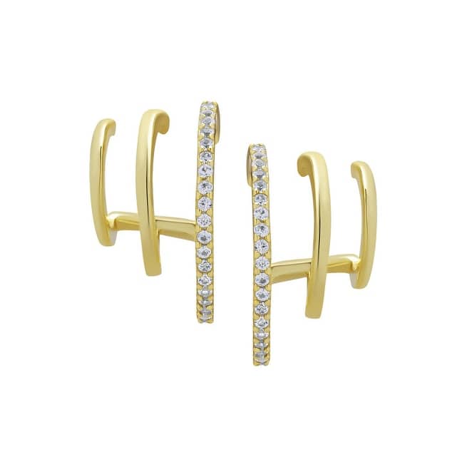 Victoria Townsend Gold over Sterling Silver Lab White Sapphire 3 Row Illusion Half Hoop Earrings