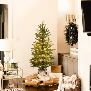 Pre-Lit LED 4ft Green Artificial Christmas Tree with Silver Metal Pot - 52" H x 25.31" Diameter
