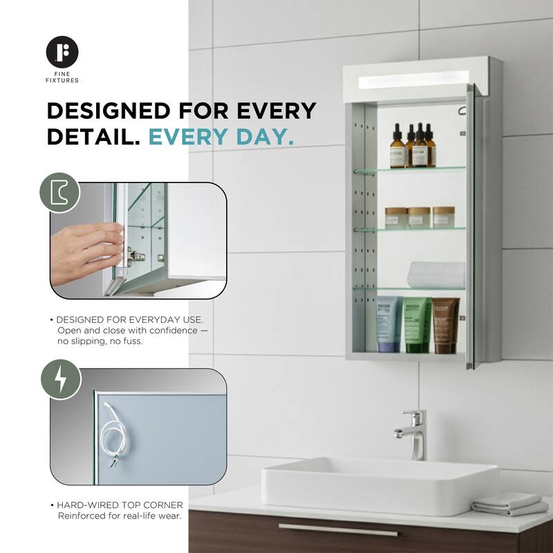 Bathroom Medicine Cabinet, Aluminum, Recessed/Surface Mount, Mirrored Interior w/LED