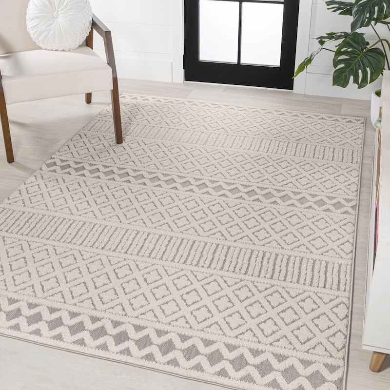 JONATHAN Y Duenas High-Low Two-Tone Monstera Leaf Area Rug