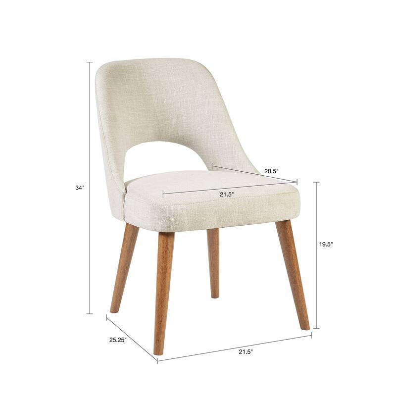 Roomfitters Mid-Century Modern Dining Side Chairs, Upholstered Set of 2 with Solid Wood Legs and Back Cut-Out - Cream