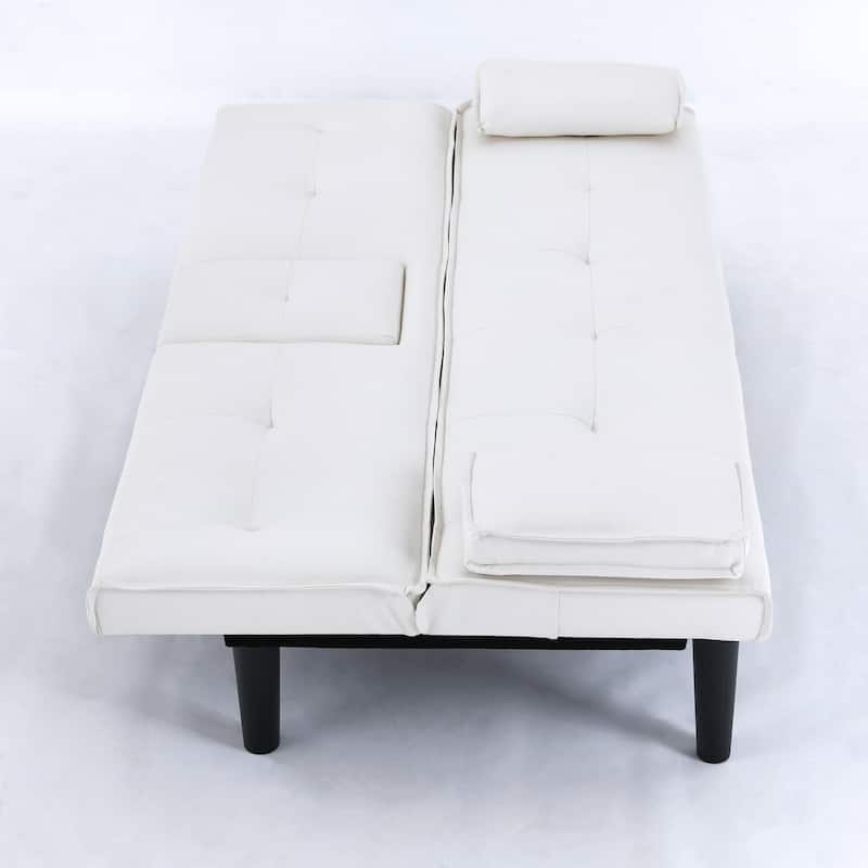 Convertible Loveseat Couch Adjustable Faux Leather Sleeper Sofa Bed with Coffee Table, Cup Holders and Removable Pillow Armrests