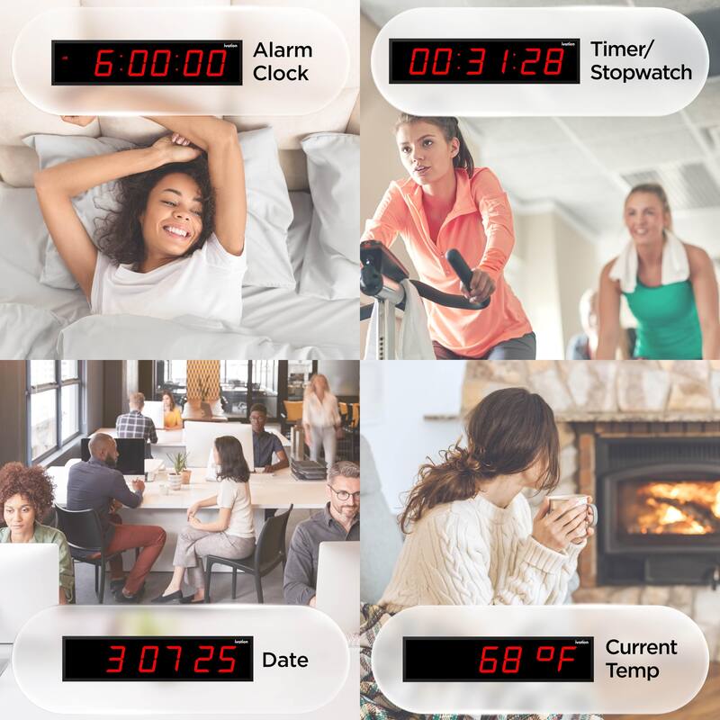 Ivation Large Digital Clock, Led Wall Clock with Stopwatch, Alarms, Timer & Remote, White