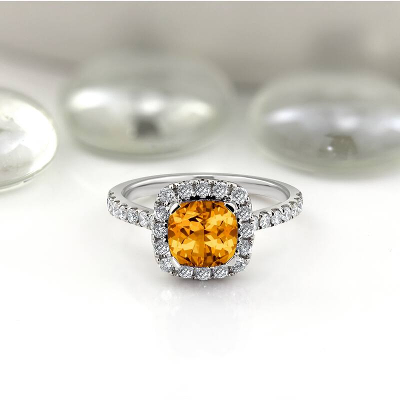 Auriya 1 3/8ct Cushion-cut Citrine and Halo Diamond Engagement Ring 1/2cttw 14k Gold
