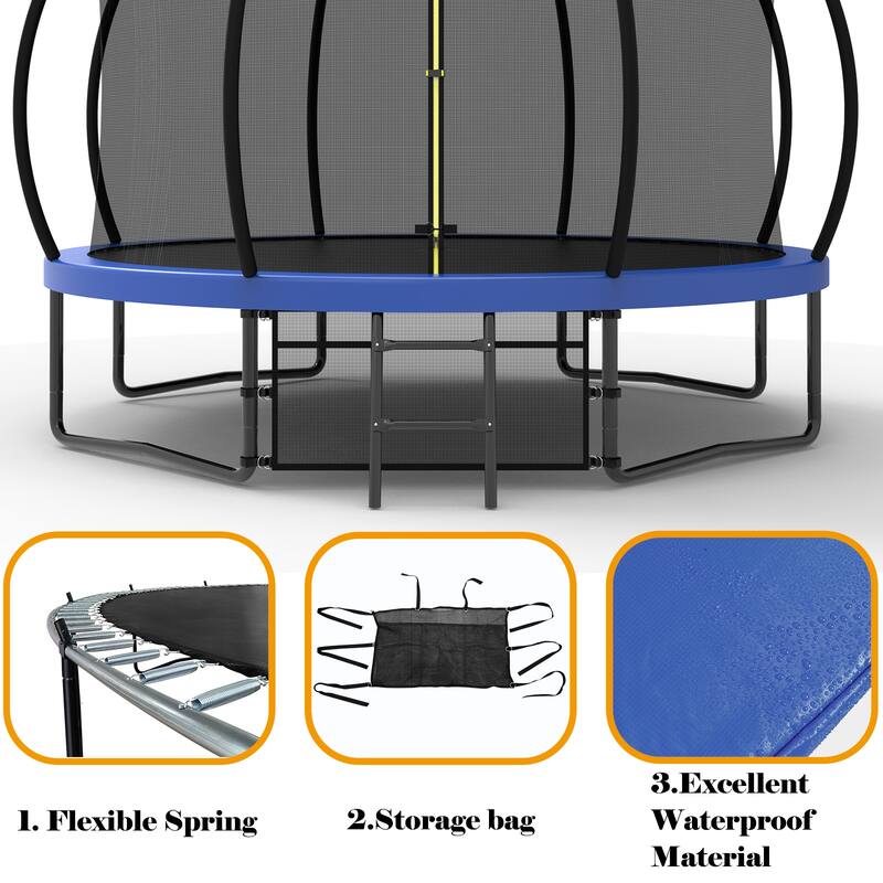 Kids Recreational Trampoline - Safety Enclosure Net, Ladder, Outdoor Use - Blue - 144.09