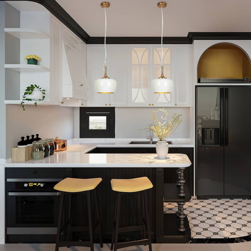 Modern Farmhouse Black Gold 1-Light Pendant Light Dome Island Lights for Dining Room