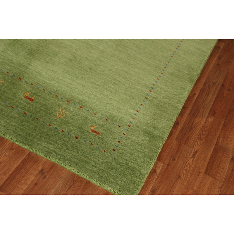 Green Gabbeh Indian Area Rug Hand-Knotted Tribal Wool Carpet - 5'2" x 7'6"