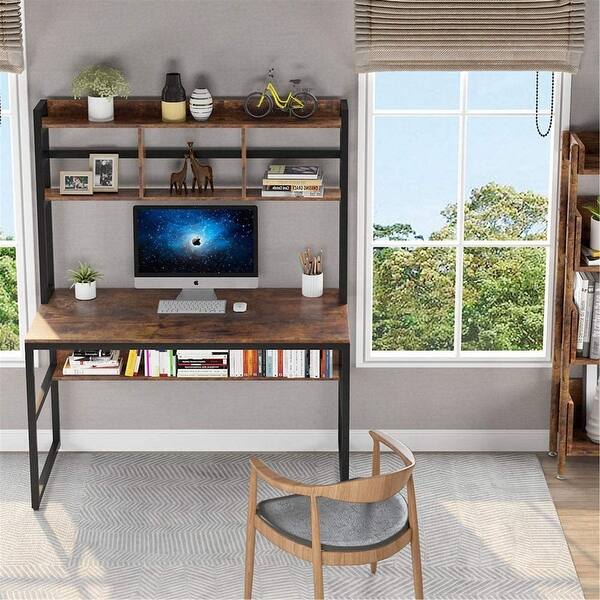 47 Inch Computer Desk With Hutch Writing Workstation Desk Rustic Brwon Overstock 31634201