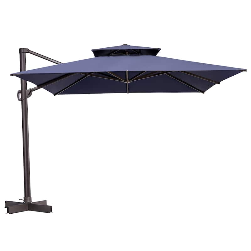 11' Patio Cantilever Offset Umbrella 360 degrees Rotation Square Double Canopy