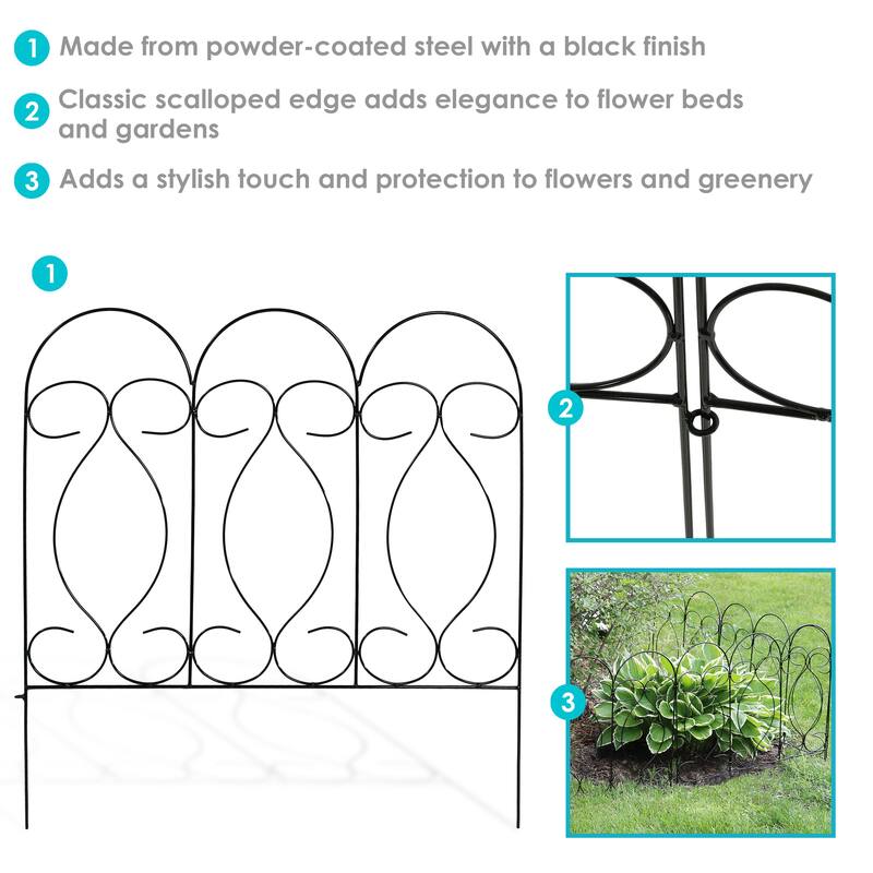 5 Piece Traditional Garden Landscape Border Fence Set 24-Inch - Black - Traditional Style 24 x 24 Inches