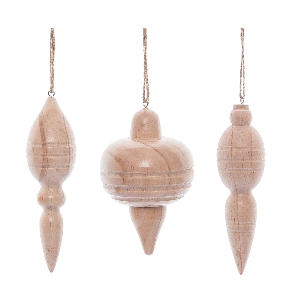 Transpac Natural Wood Ornament Set of 3 Christmas Home Decorations