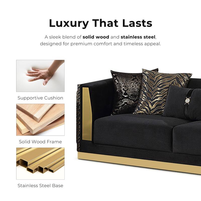 Furniture of America Ospray Glam 2-Piece Black Velvet Upholstered Zebra Print Sofa Set