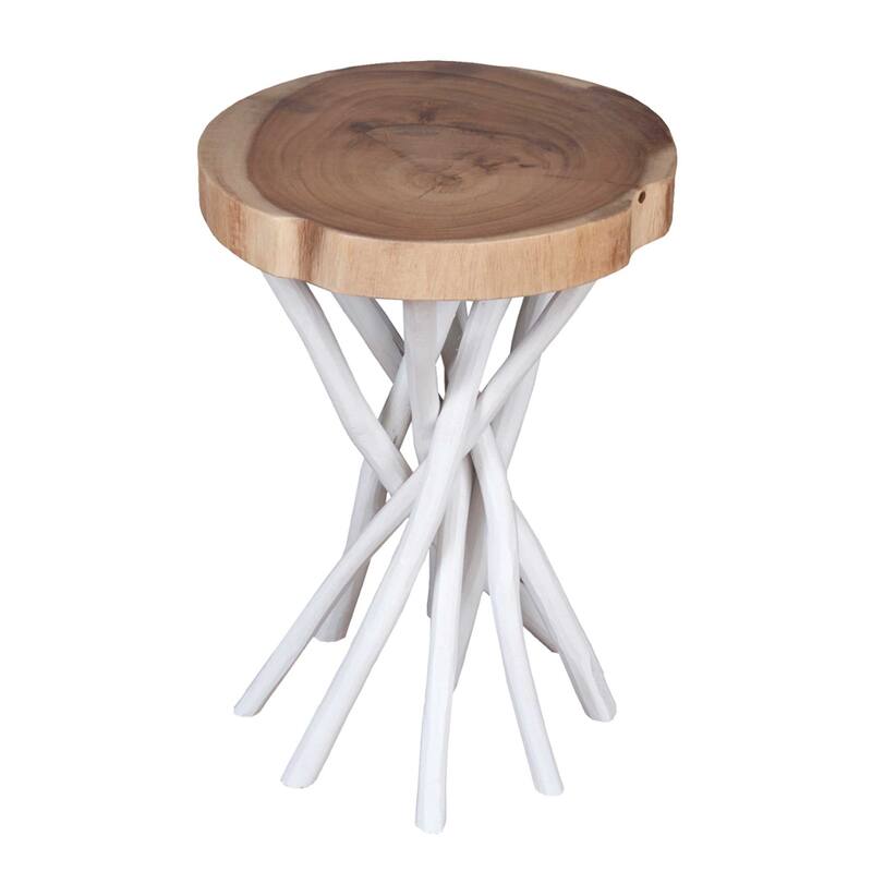 East at Main Solid Wood Cross-cut Accent Table with Branch Base - Small - White/Natural