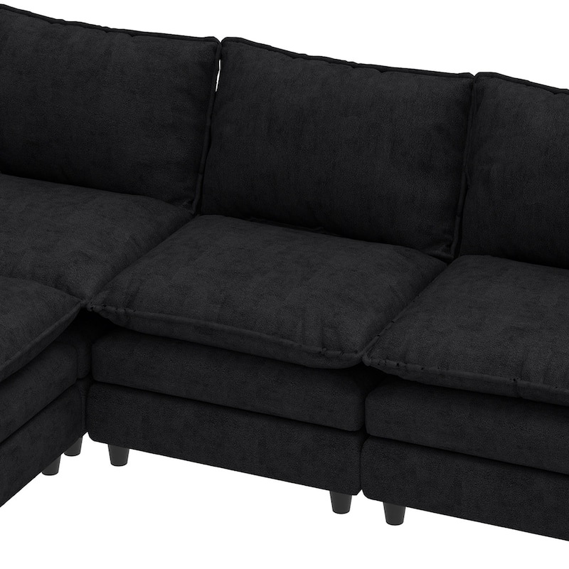 142 Inch Modular Velvet Sectional Sofa with Movable Ottoman Pillow Armrest and Deep Seats for Living Room Apartment or Office