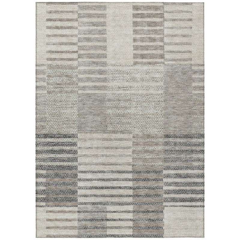 Machine Washable Indoor/ Outdoor Modern Stripes Chantille Rug