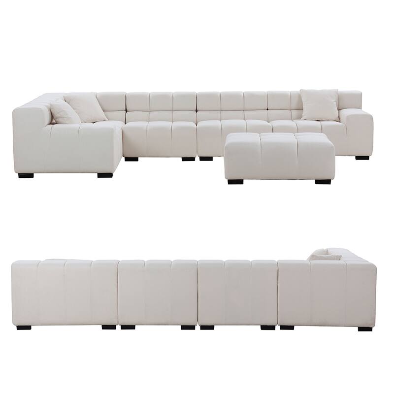L Shaped Large Upholstered Fabric Couch Sectional Sleeper Sofa with Ottoman