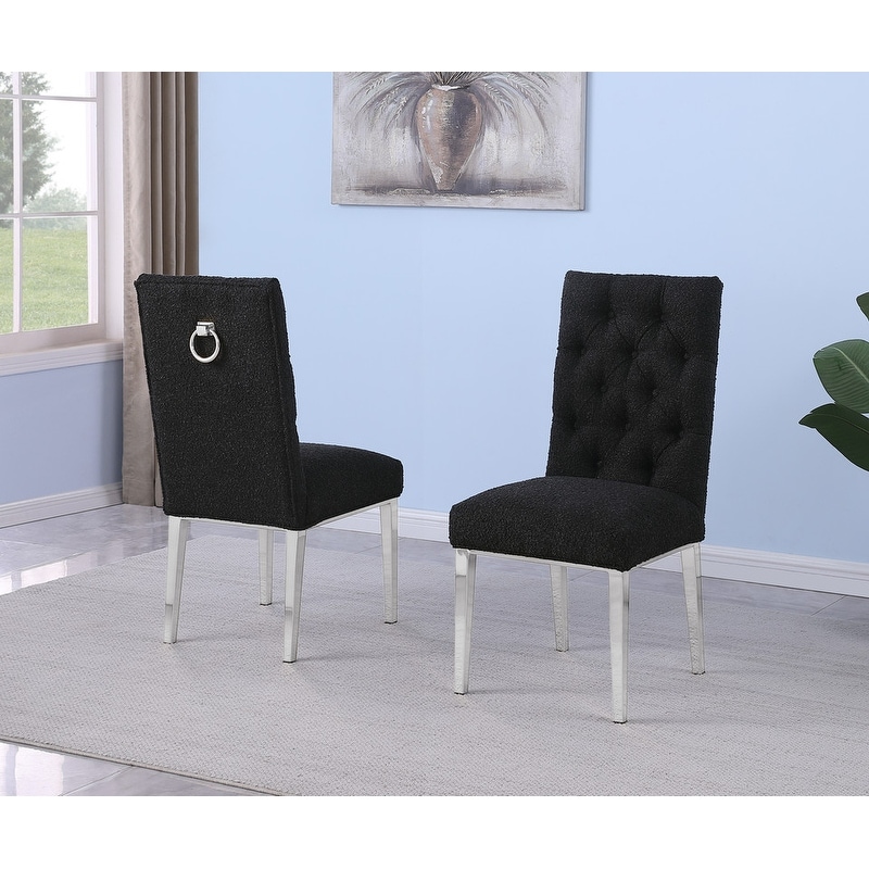 Best Quality Furniture Boucle Fabric Chrome 2pc Chairs.