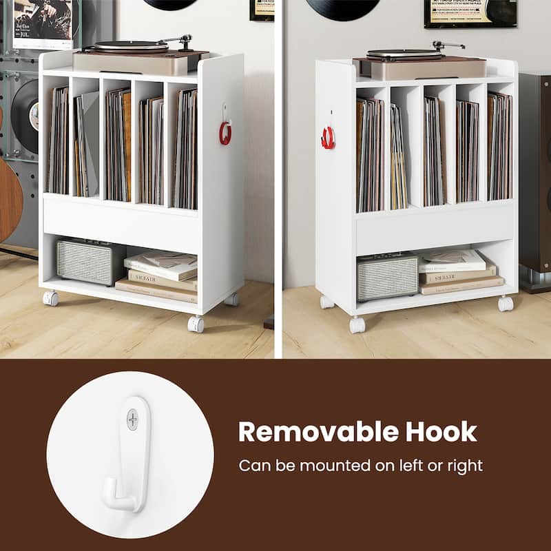 Gymax Record Player Stand on Wheels w/ Pull-out Drawer & Open Shelf