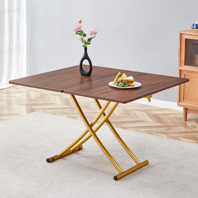 Modern minimalist multifunctional lift table with 0.8 inch thick MDF desktop and golden metal legs,coffee table