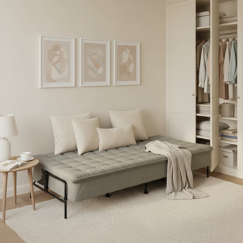 HOMYLIN Convertible Tufted Sofa Bed with Adjustable Back & Metal Frame