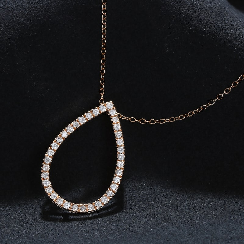1/6ct - 1ct TDW 14K Gold Open Pear Diamond Pendant Necklace for Women - 3/4ct - Rose