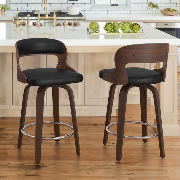 Set Of 2 Gray Upholstered Bar Stools - 26" Counter Height Industrial Stools With Back, Padded Seat (350 Lb Capacity)