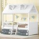 preview thumbnail 2 of 20, Twin Size Wooden House Bed with Roof Skylights, Ladder, 4 Drawers, Shelves, Fence and Solid Wood Frame, for Kids Ages 6+