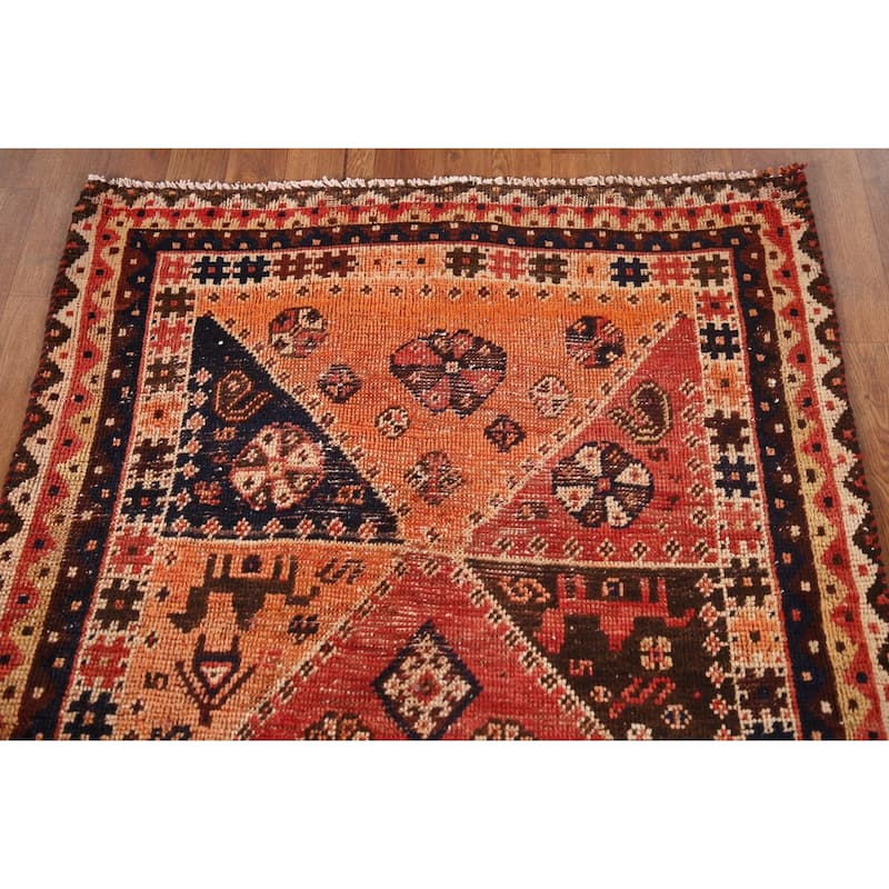 Vegetable Dye Animals Tribal Qashqai Persian Antique Rug - 3'3"x 5'6"