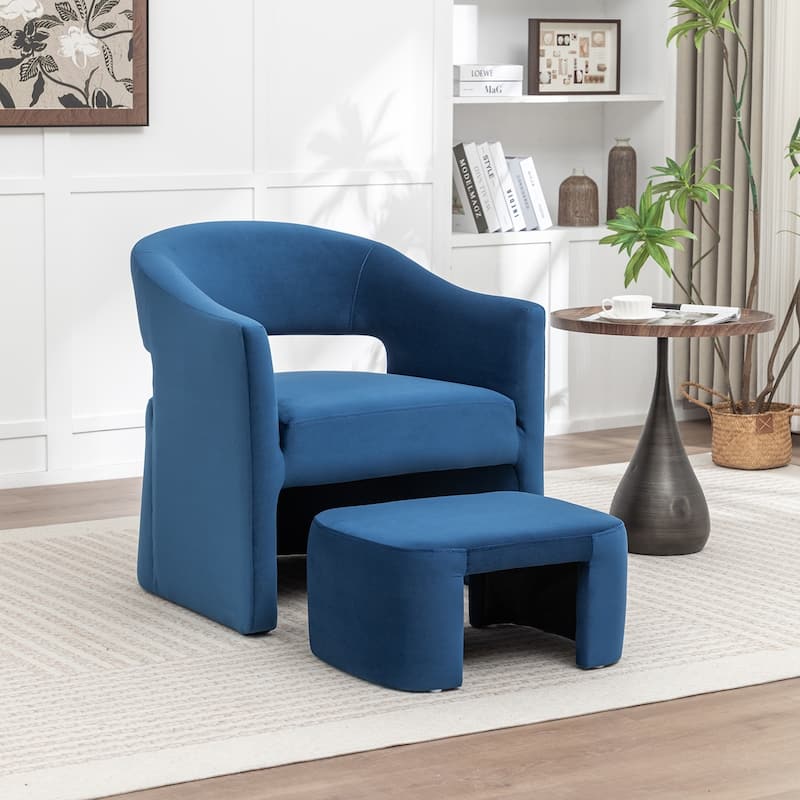 SEYNAR Modern Glam Velvet Accent Armchair Open Back with Ottoman - Navy