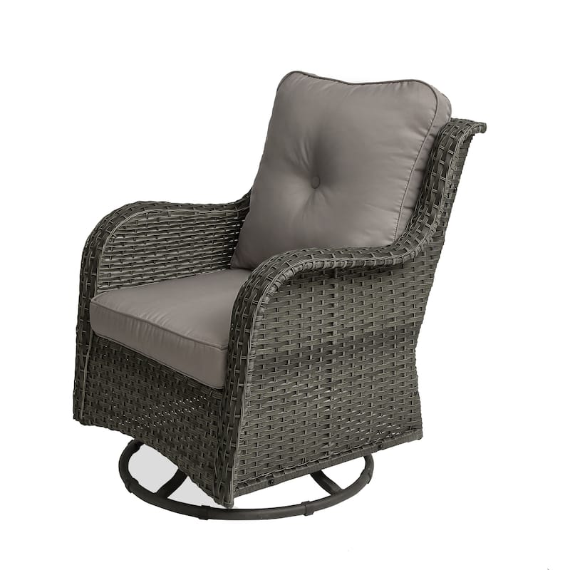 Outdoor Patio Woven Rattan Swivel Rocking Chair with Cushions