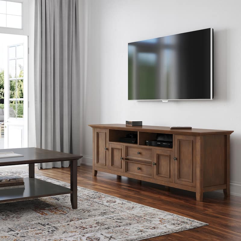 WYNDENHALL Halifax 72 inch Wide Solid Wood Transitional TV Stand - 72"w x 19"d x 26" h - Rustic Natural Aged Brown