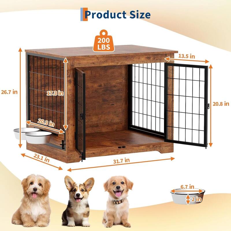 31.7" Anti-Chew Dog Crate Furniture with Feeder for Small Medium Dogs
