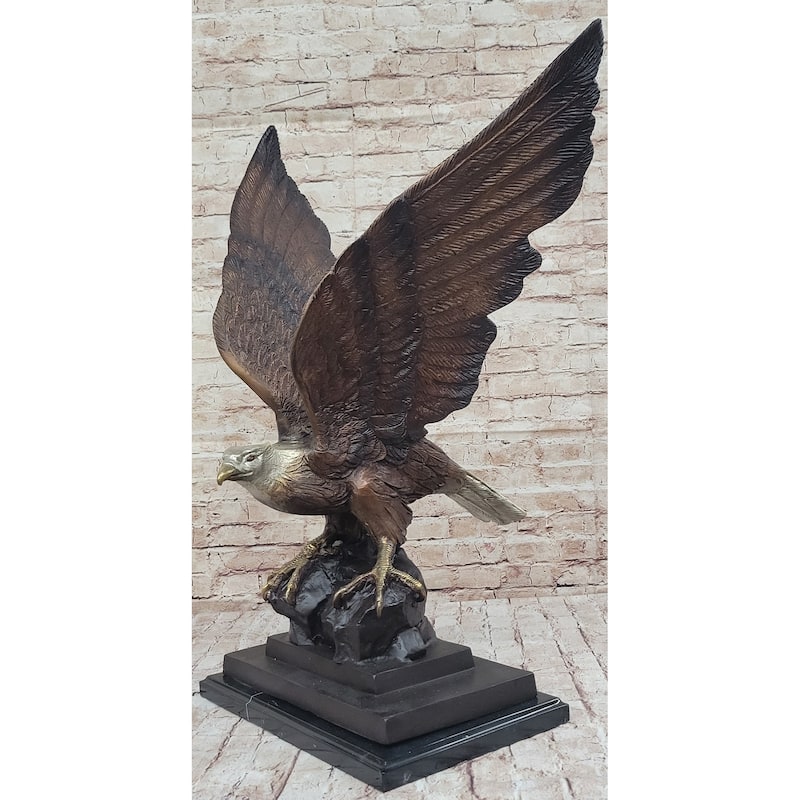American Bald Eagle Perched On Rock - Bronze Metal Sculpture By J. Moigniez