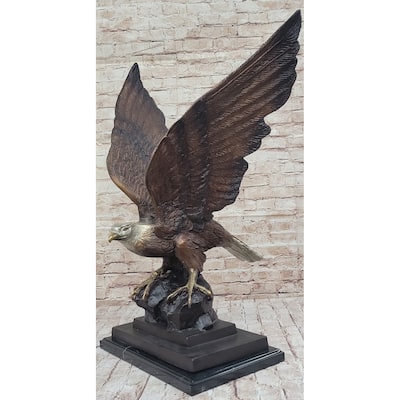 American Bald Eagle Perched On Rock - Bronze Metal Sculpture By J. Moigniez