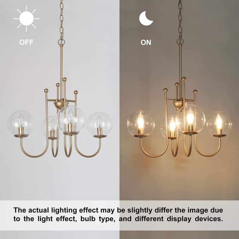 Modern Gold 4-light Chandelier Orb Glass Curve-arm Ceiling Lights for Dining Room - D21.5'' x H84.5''