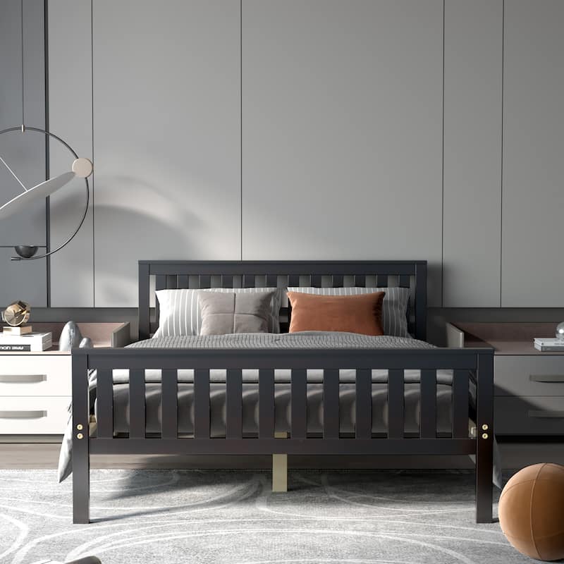 Costway Full Wood Platform Bed with Headboard and Footboard Mattress